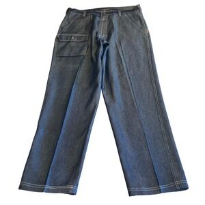 Vintage FUBU Denim Jeans Men Fit 38x33 Wide Leg Carpenter Satin Sheen Baggy Y2K
